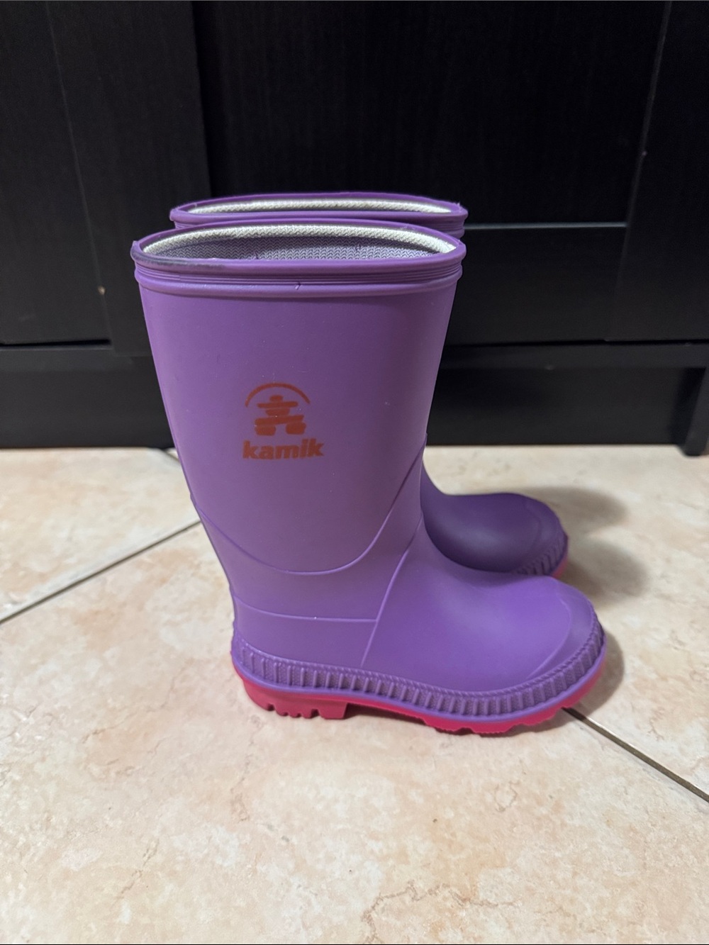 Kamik Kids Purple Rain Boots with Pink Soles